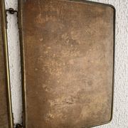 Vintage 1930s barber triptych mirror crystal faux leather gold - 25 x 59 cm