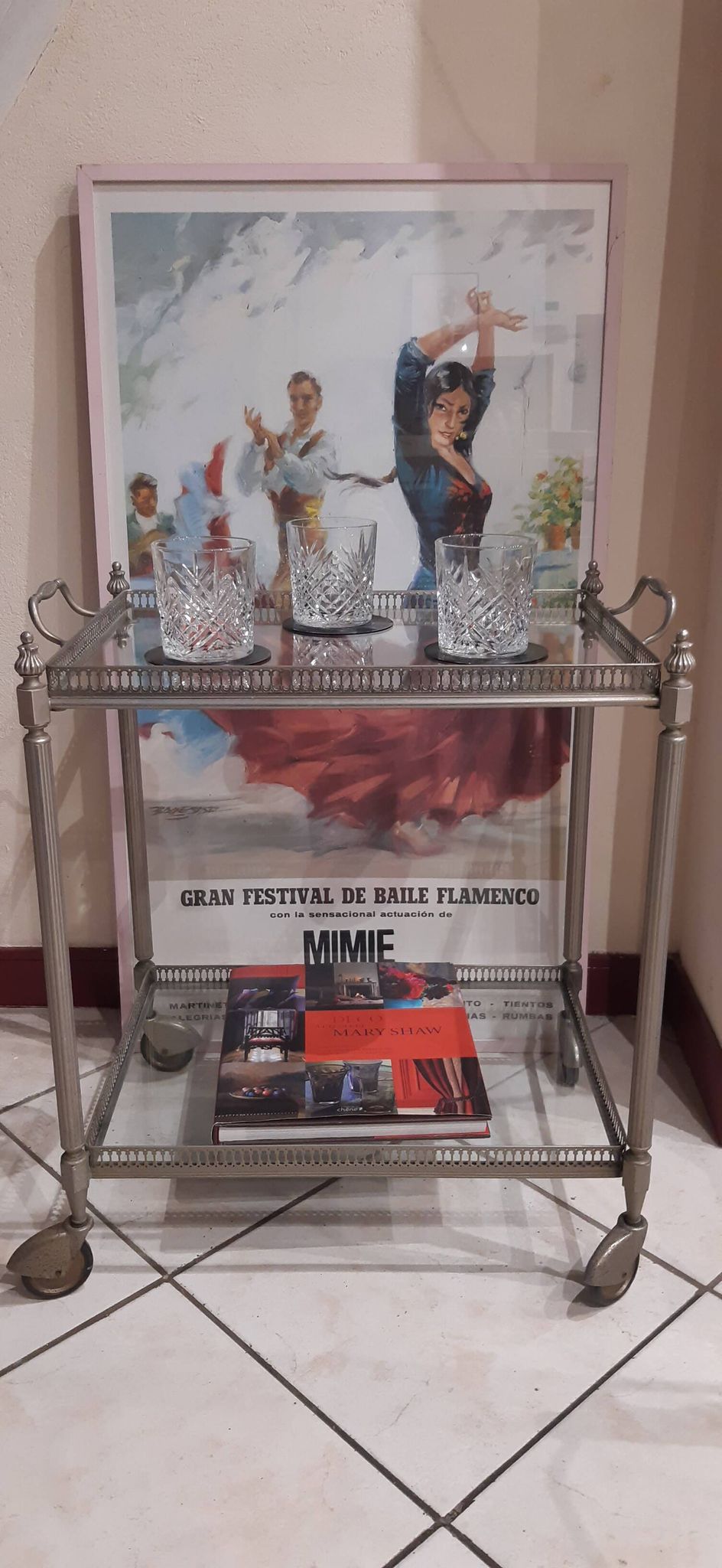 Desserte roulante en laiton argenté