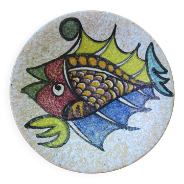 PLATE Large Plate decorated with Naive Fish SANGUINO TOLEDO Spain - 1950s 60s