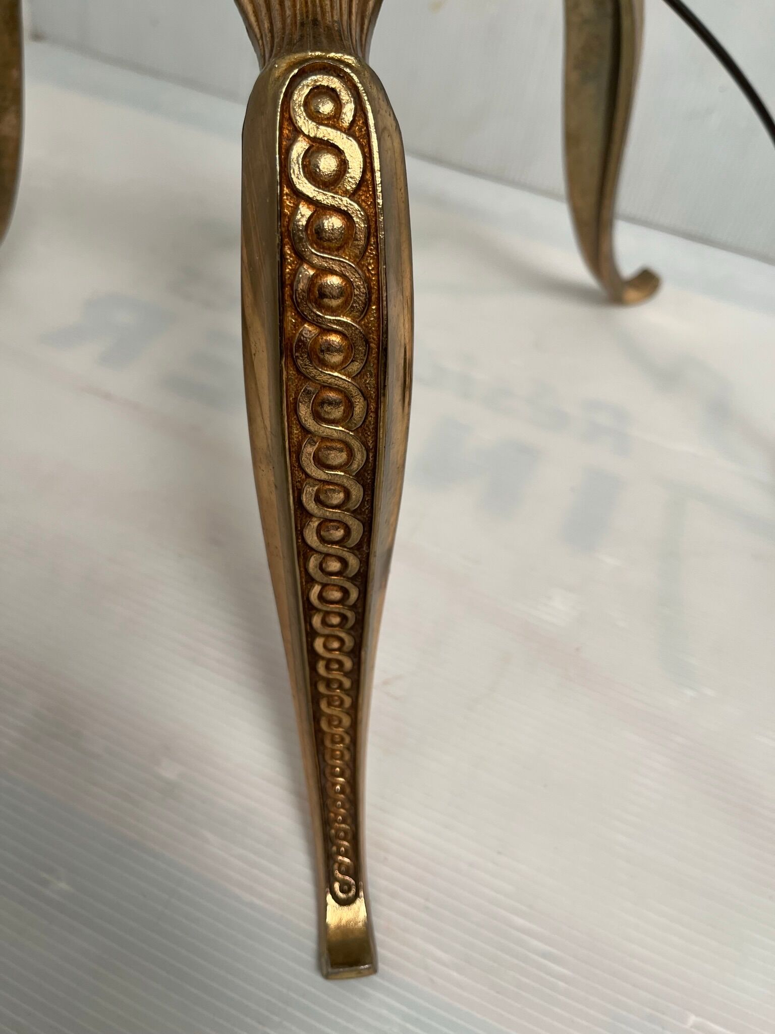 Vintage gilded brass tripod floor lamp