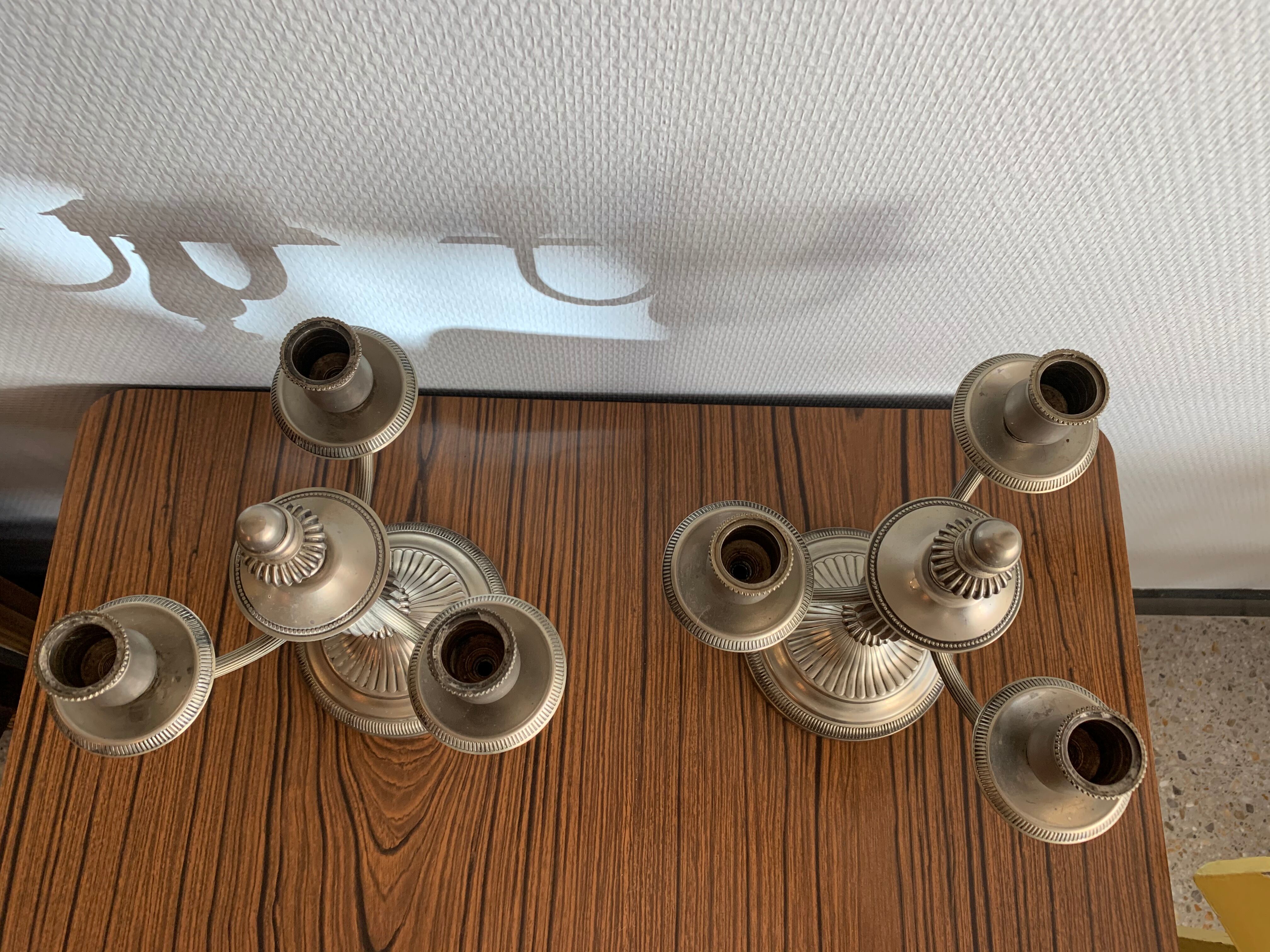 Pair of candlestick 3 branches in tin