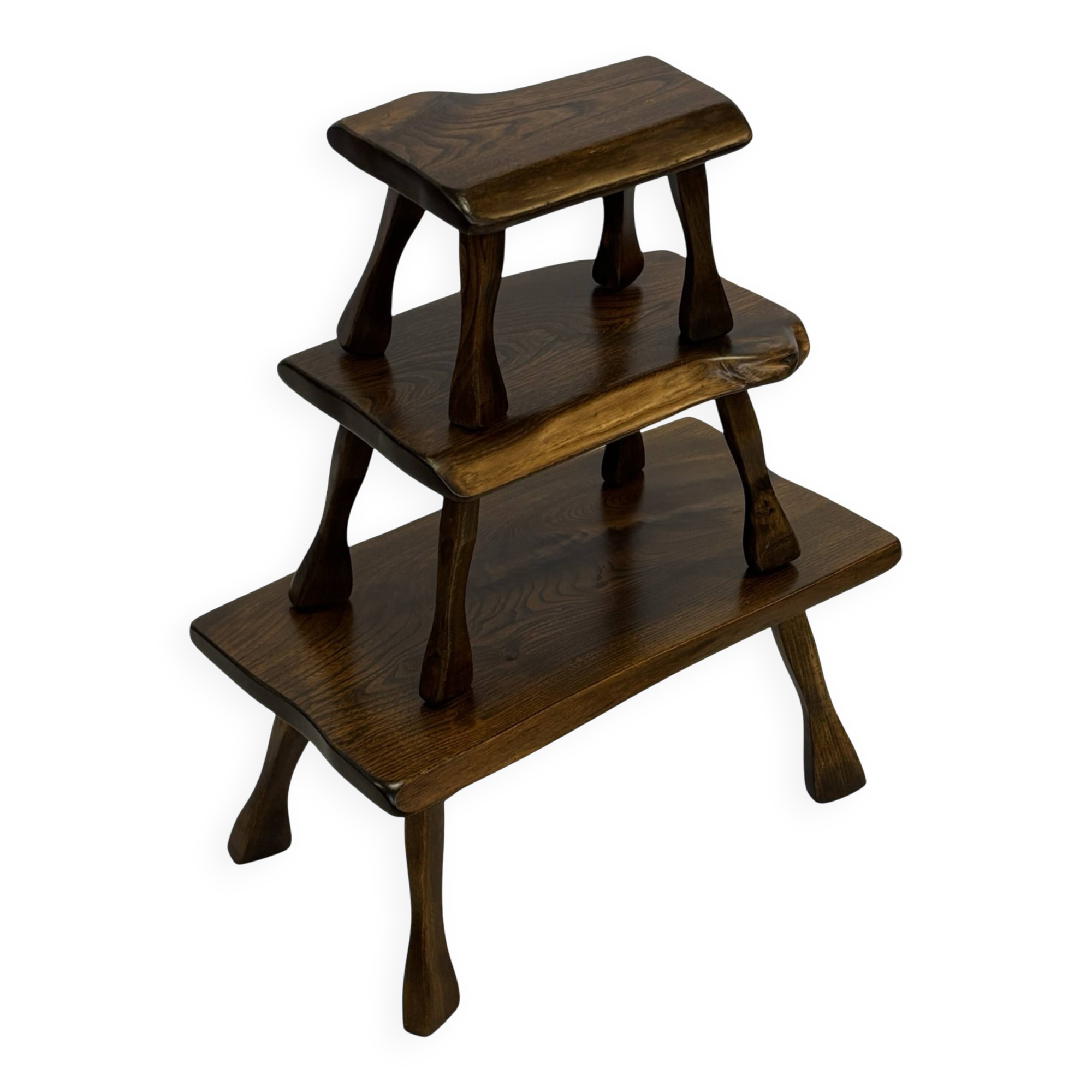 Mid-Century Organic Wooden Side Tables, circa 1960's wabi sabi brutalist