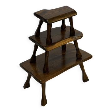 Mid-Century Organic Wooden Side Tables, circa 1960's wabi sabi brutalist