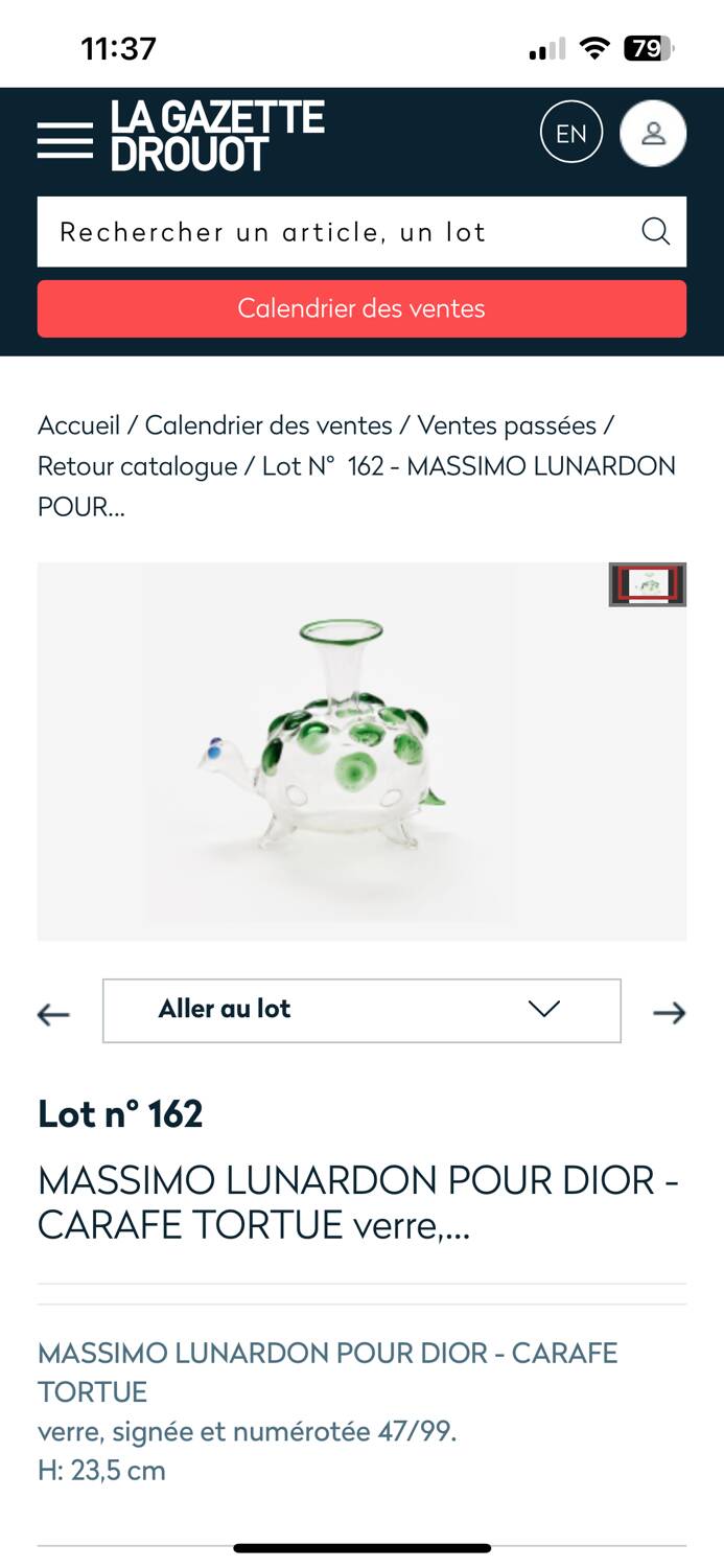 Dior Turtle Carafe signed