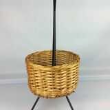 Black metal rattan trash can on 1960