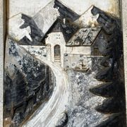 Tableau alpin en bois sculpté et peint