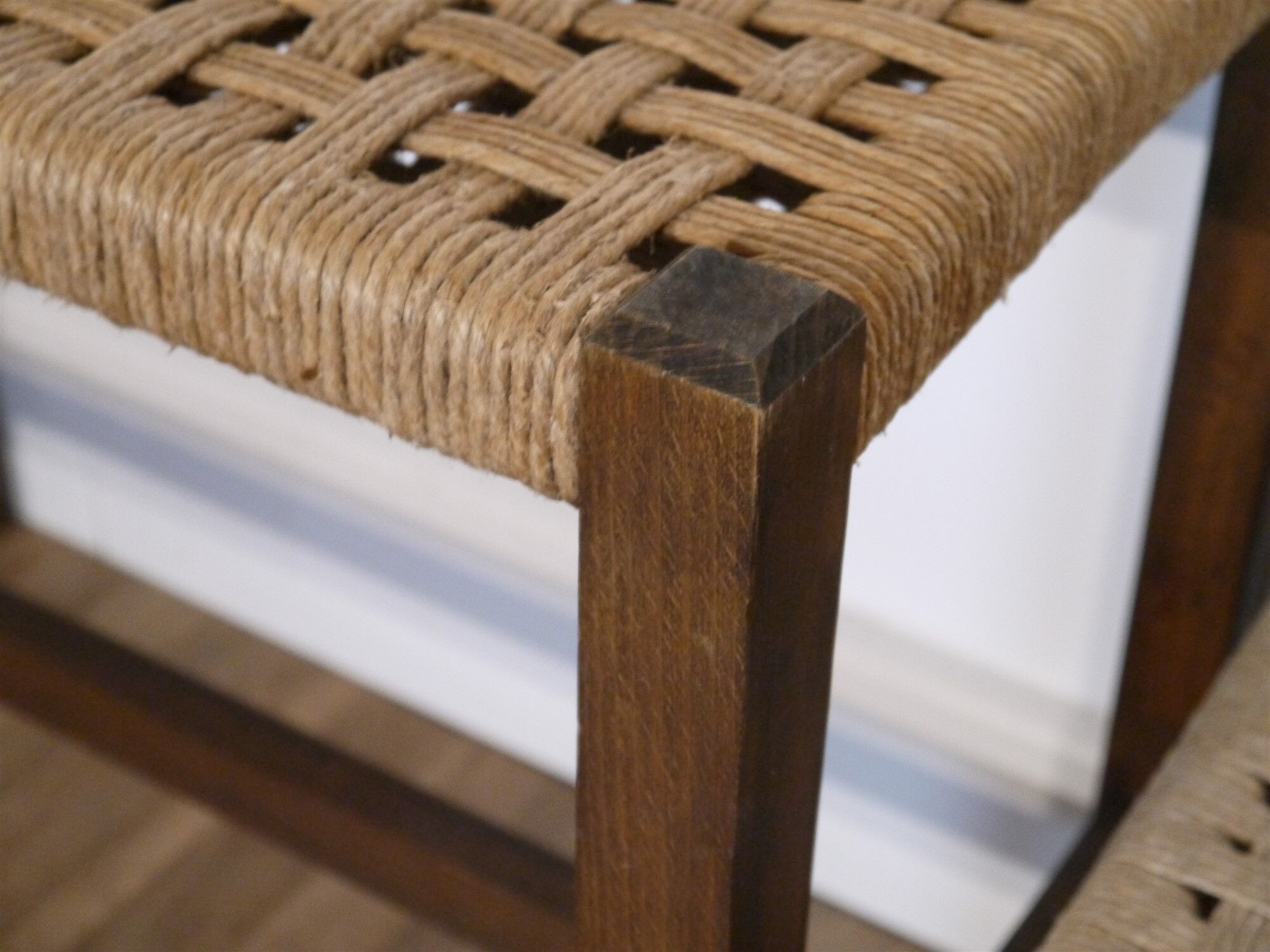 Ensemble de 3 tabourets vintage bois et corde
