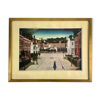 Paul delvaux, petite place de la gare, saint idesbald - framed - 1963 belgium