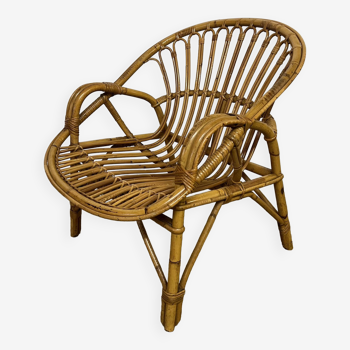 Fauteuil corbeille rotin et bambou, 1960