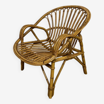 Rattan and bamboo basket armchair, 1960