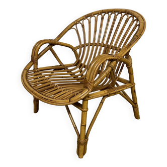 Rattan and bamboo basket armchair, 1960