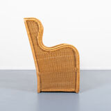 Fauteuil lounge vintage en osier design italien