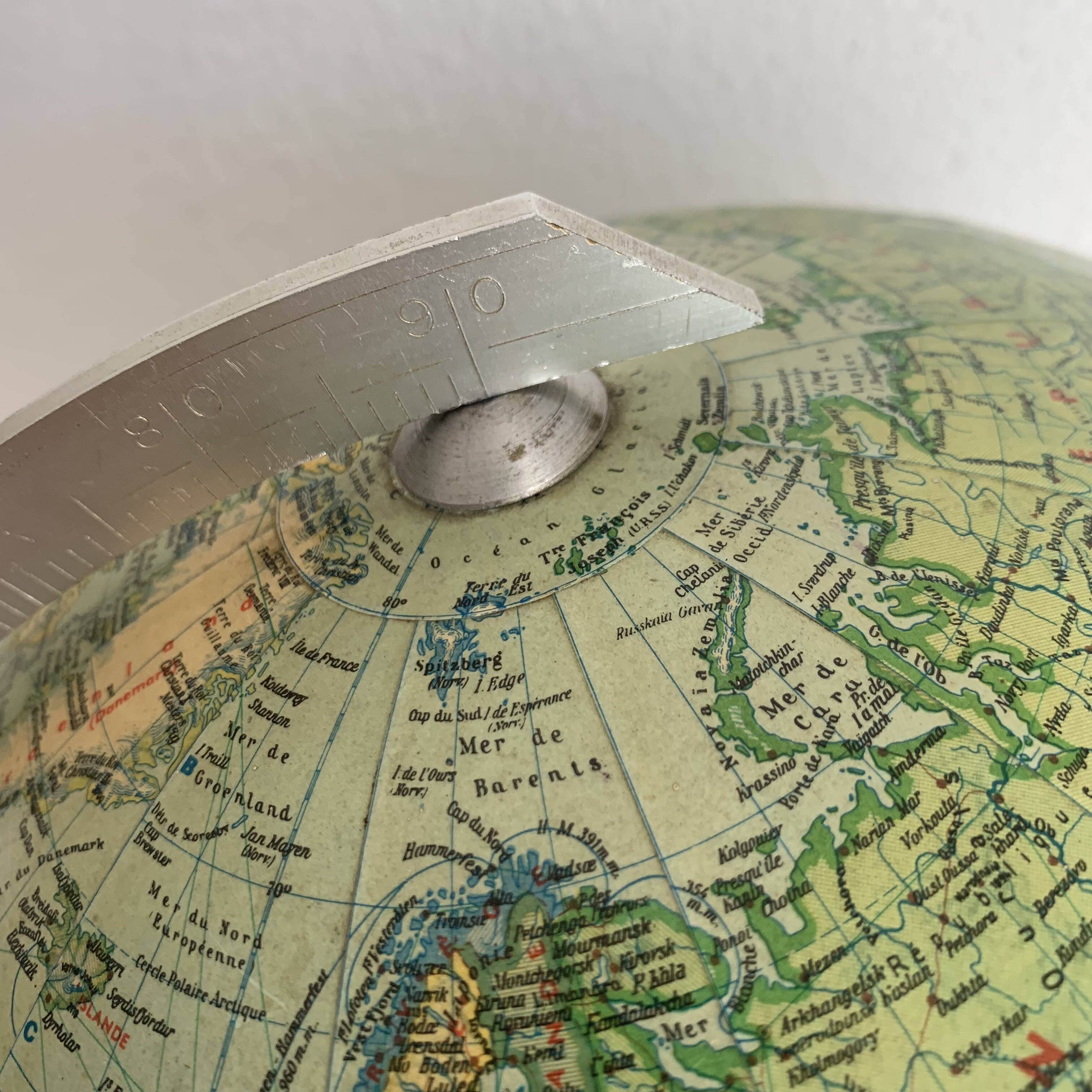 Globe vintage 1960 terrestre Verre JRO Verlag français - 35 cm