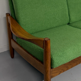 Living room sofa and Scandinavian design armchairs from the 1960s in green boucle.