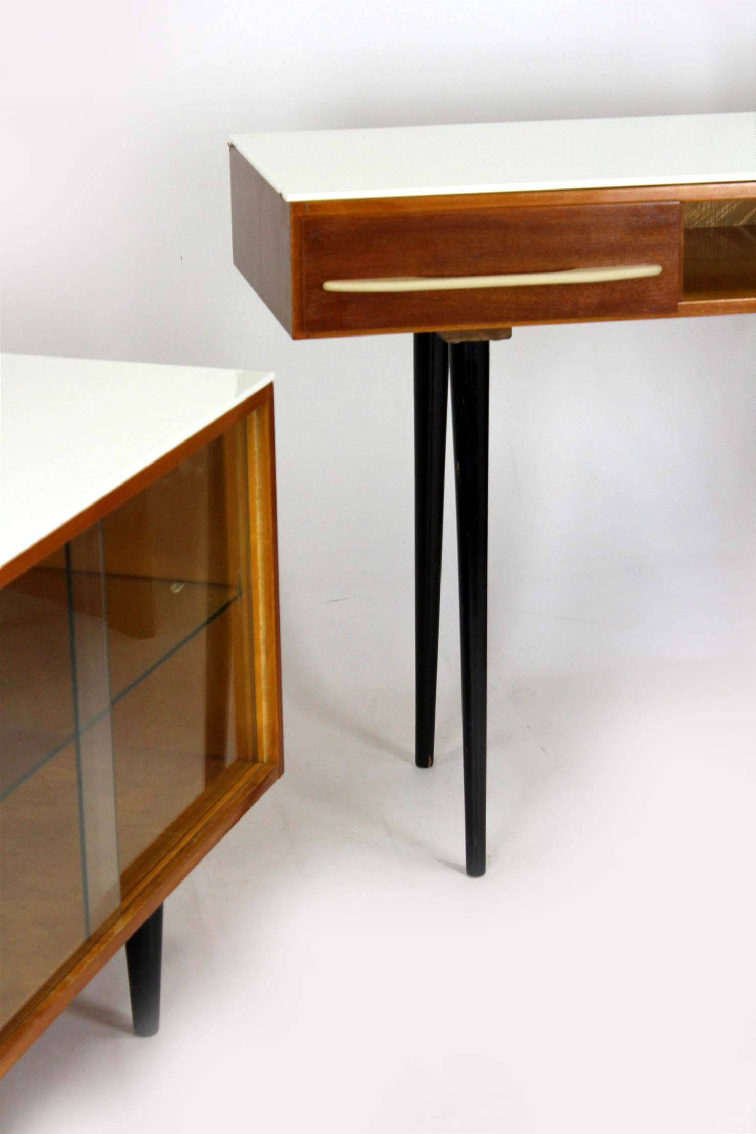 Modular Desks with White Glass Tops by Mojmir Pozar for Up Závody, 1960s