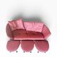 de Sede DS-102 red leather sofa with 3 stools