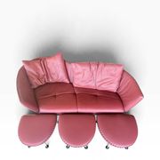 de Sede DS-102 red leather sofa with 3 stools