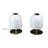 Pair of 1980s Italian Murano Lattimo Glass Mushroom Bedside Lamps
