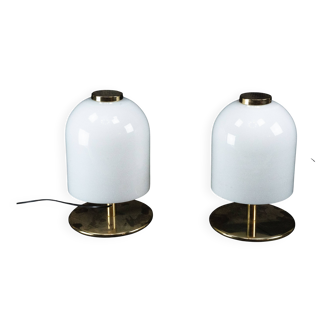 Pair of 1980s Italian Murano Lattimo Glass Mushroom Bedside Lamps