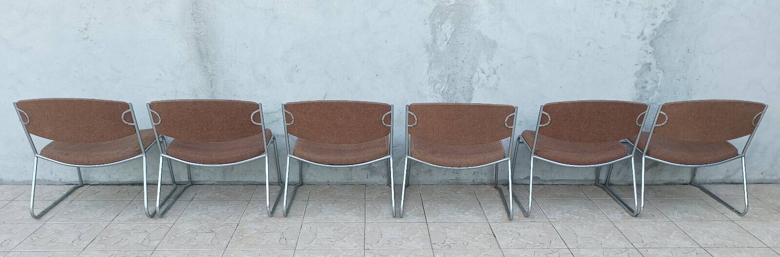 Set of 6 vintage low chrome metal chairs