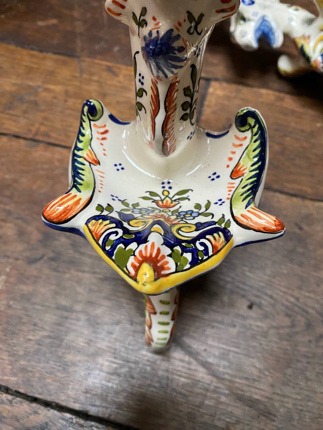 Griffon candlesticks in Old Rouen earthenware