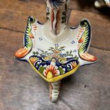 Earthenware griffon candlesticks Old Rouen