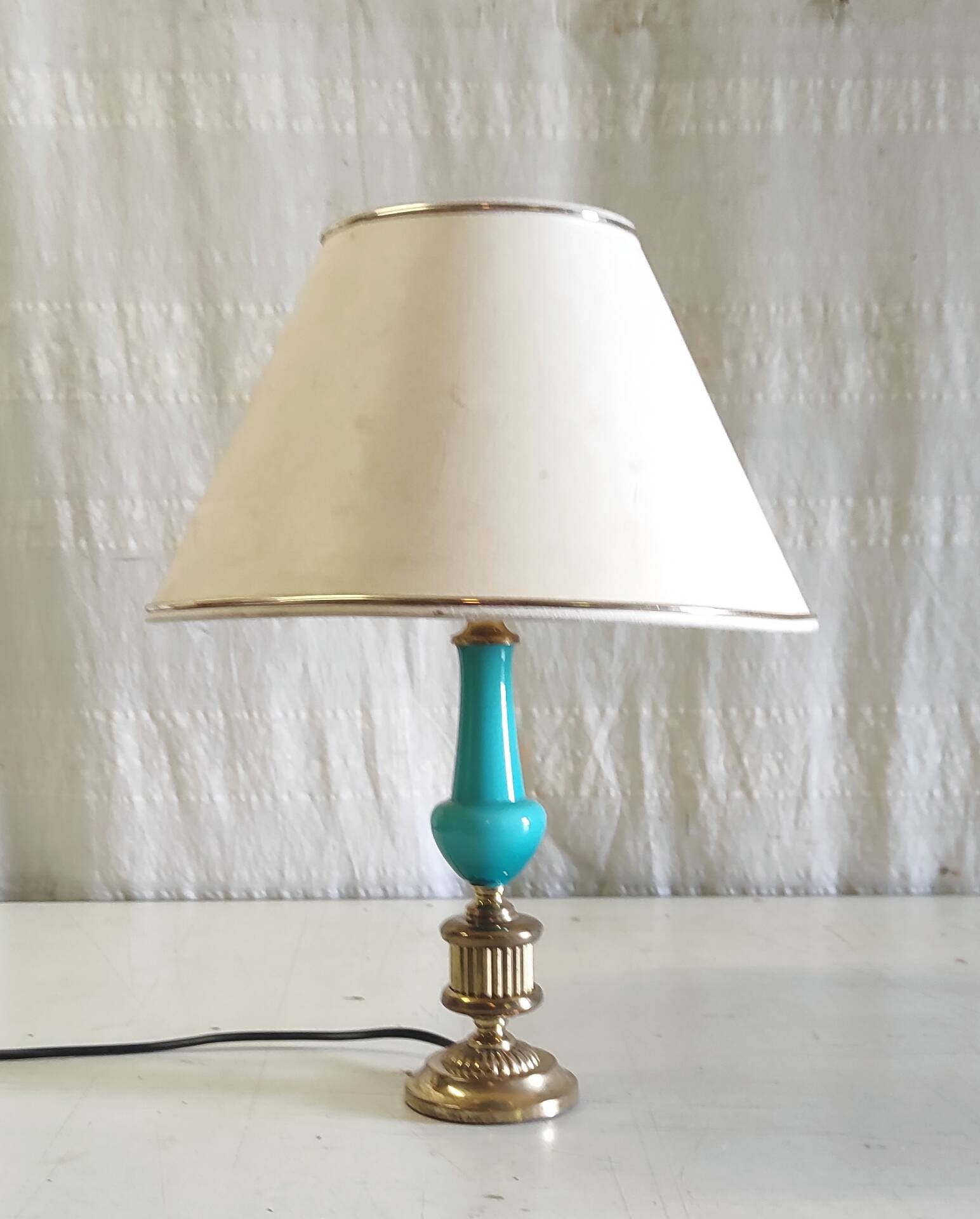 Lamp base in brass and turquoise opaline - mid 20th century.
