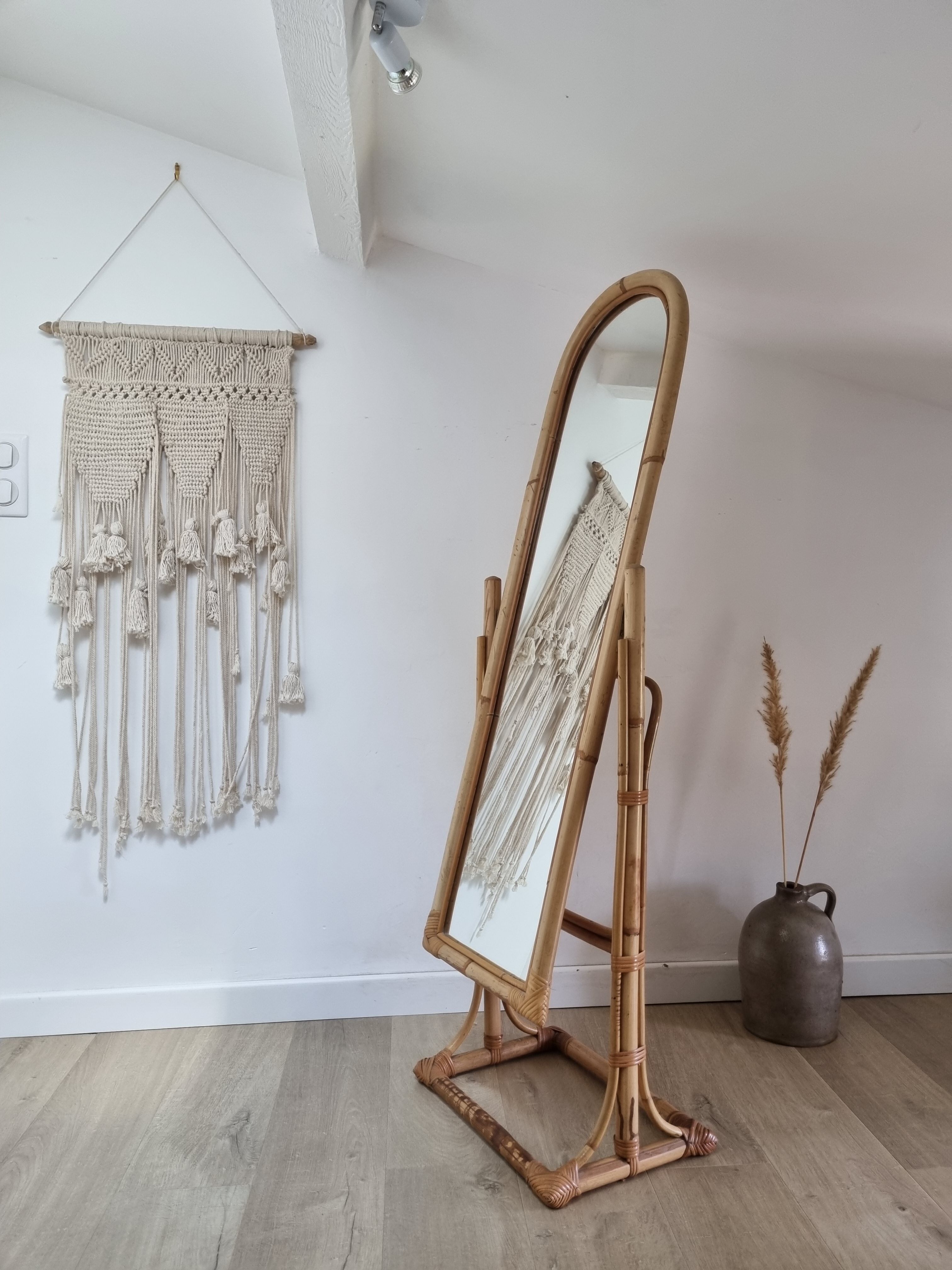 Rattan psyche mirror