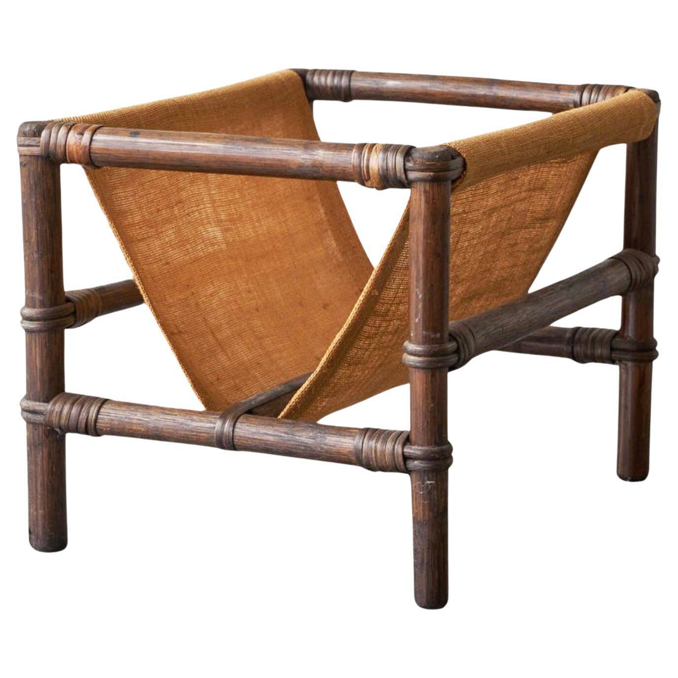 1970s canvas and bamboo magazine rack