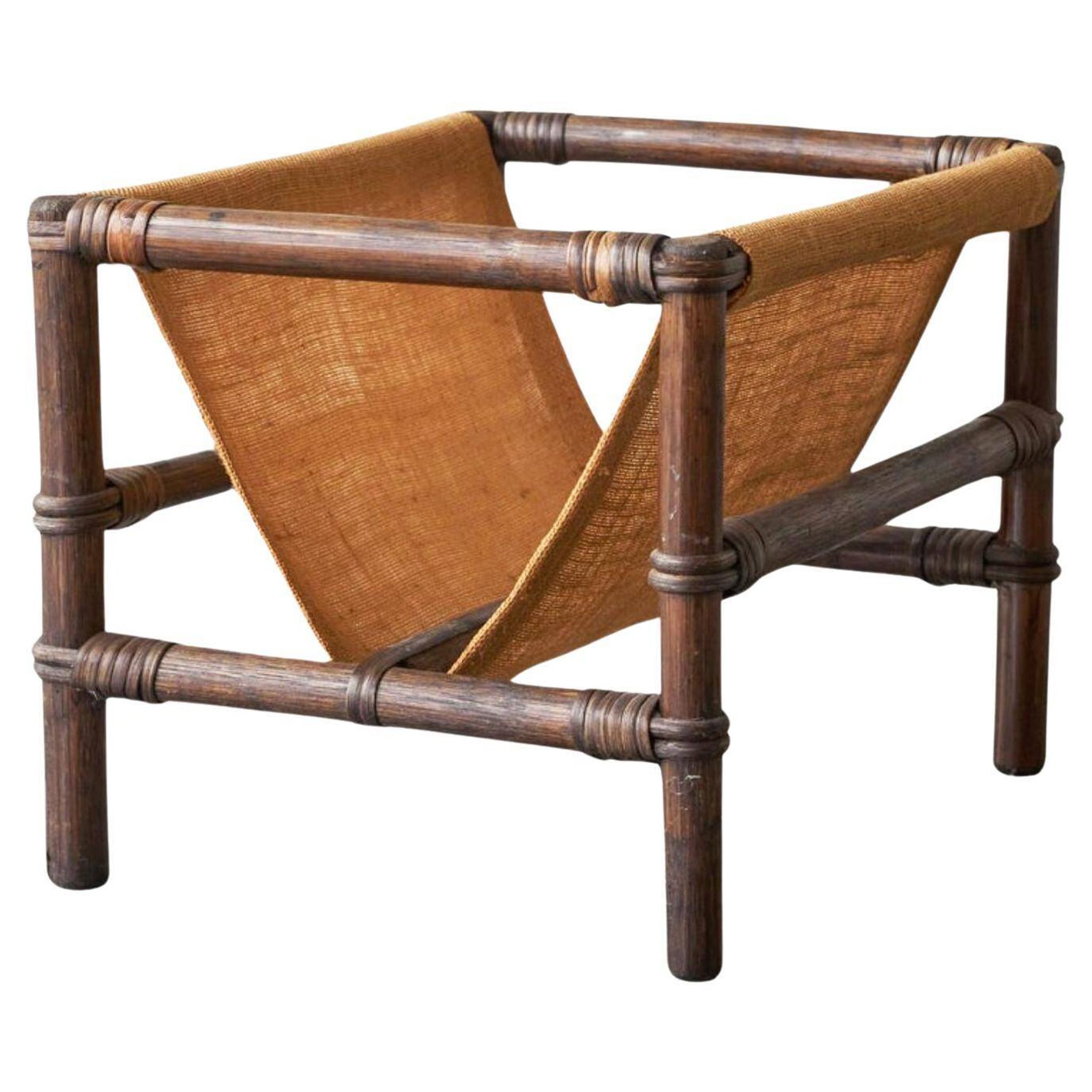 1970s canvas and bamboo magazine rack