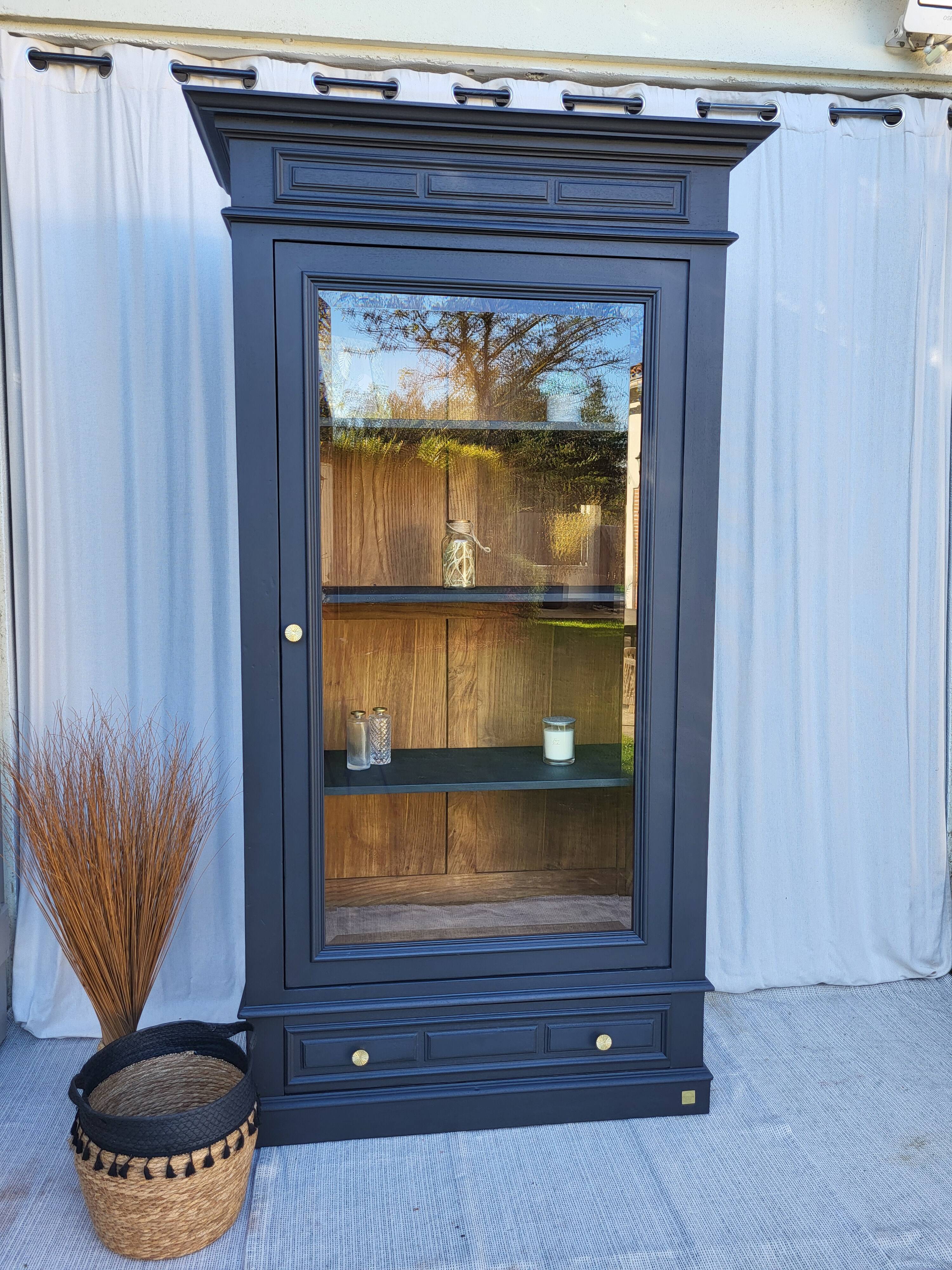 Black and raw wood dresser