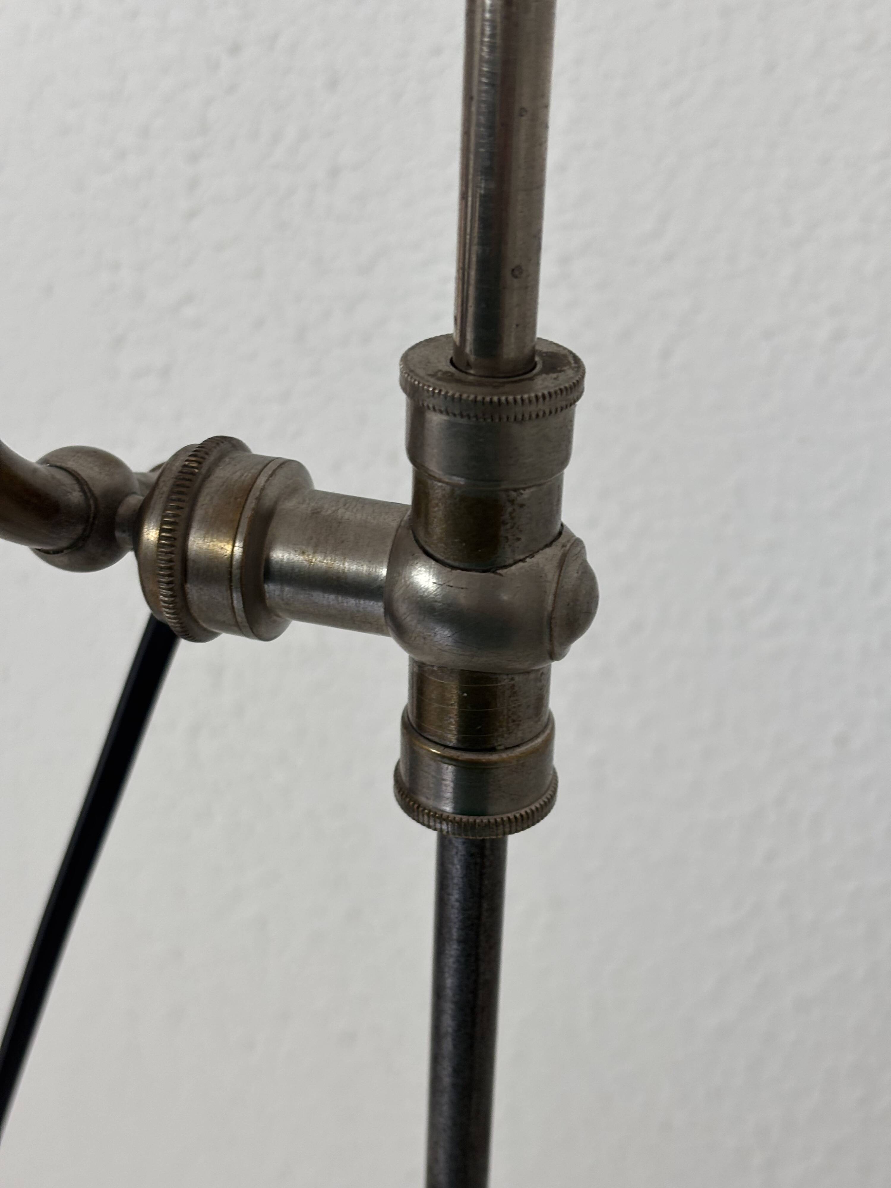 Vintage 1920s desk lamp in nickel-plated brass, celadon - 52 cm