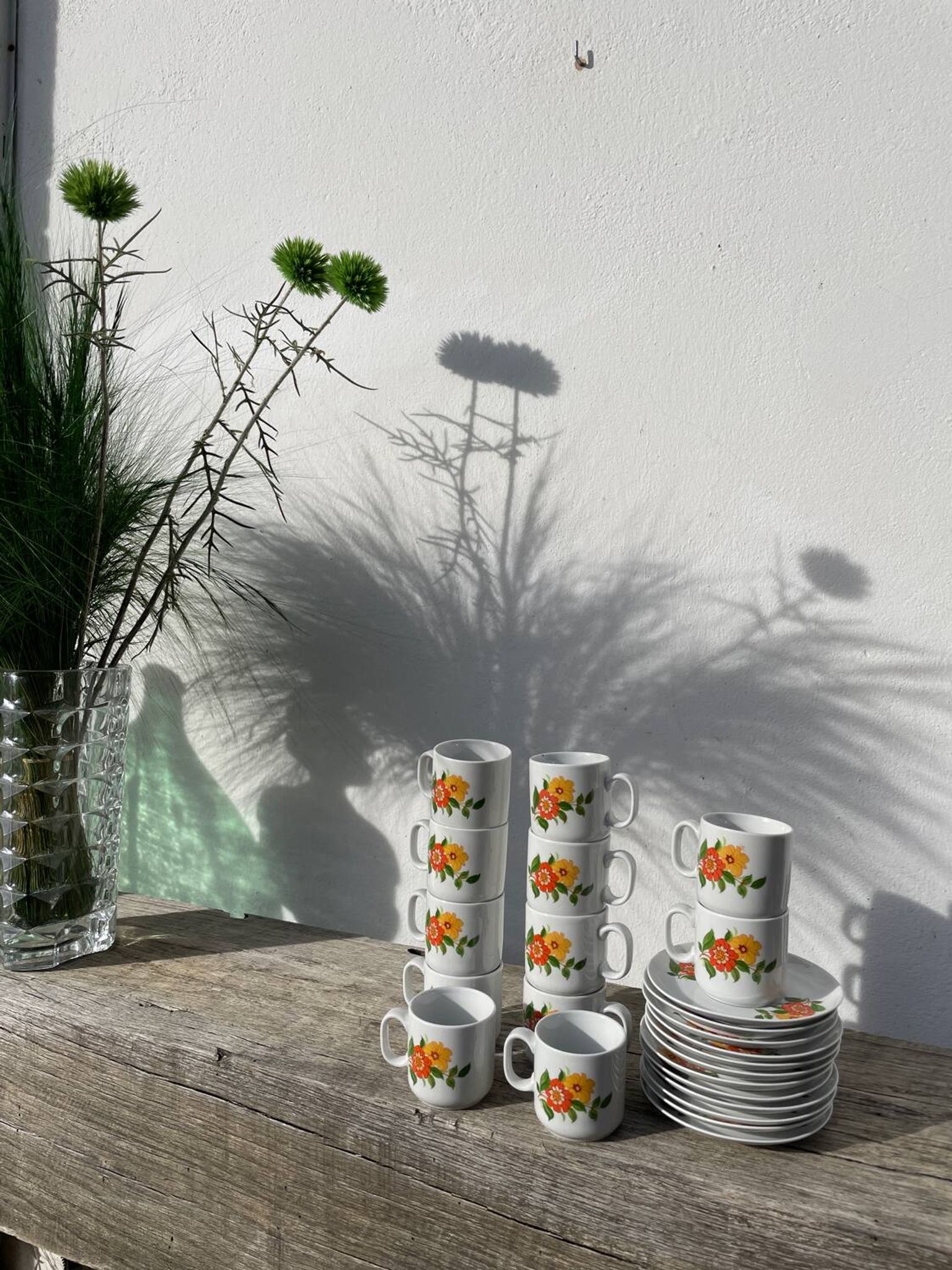 12 porcelain coffee cups with flowers, 1960s-1970s