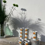 12 porcelain coffee cups with flowers, 1960s-1970s