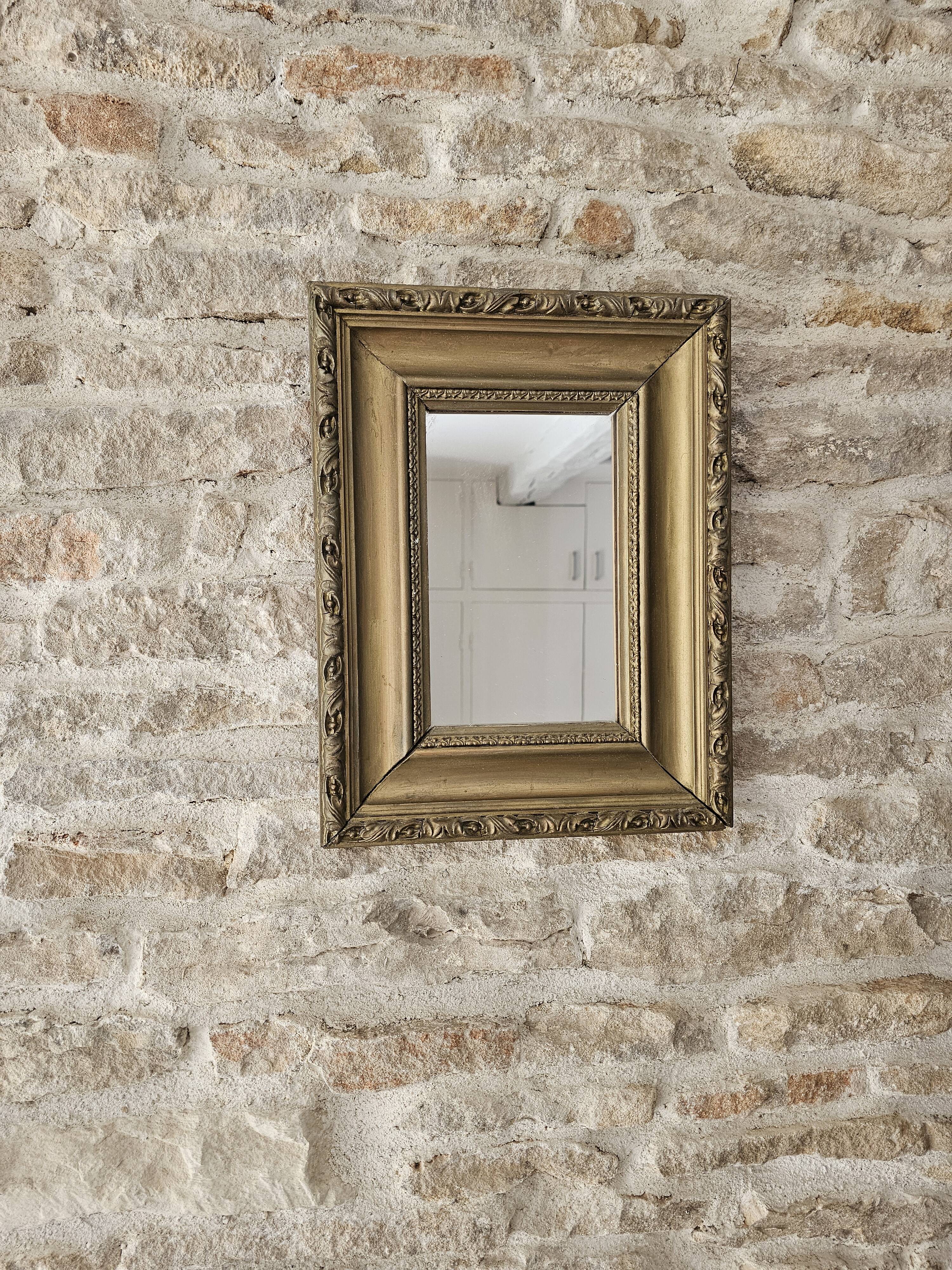 Antique Rectangular Mirror with a gilded wooden frame 35cm x 27cm