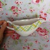 Sauciére Badonviller vaisselle ancienne tartan jaune et vert au pochoir