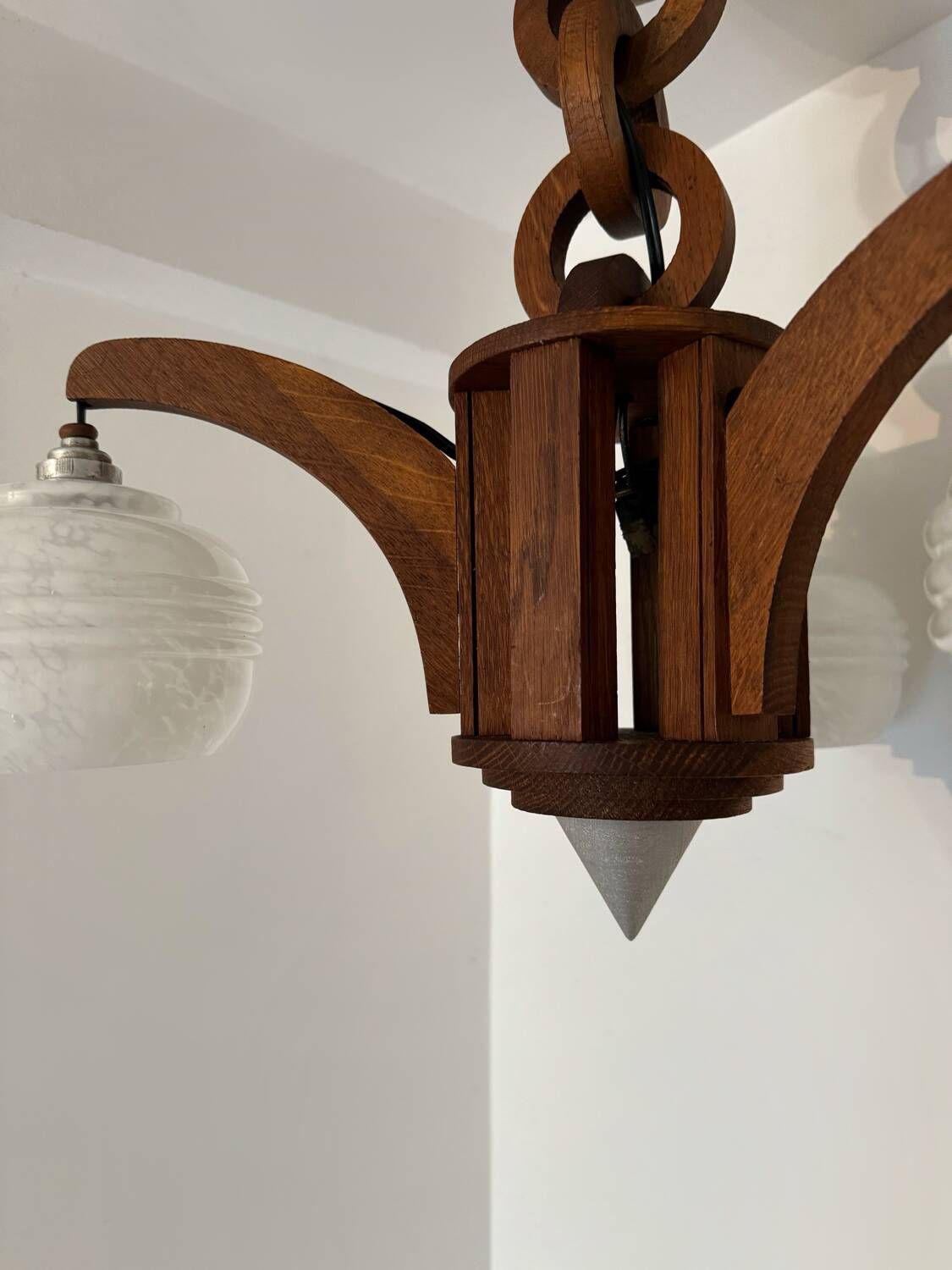Art Deco chandelier in wood and glass from Clichy