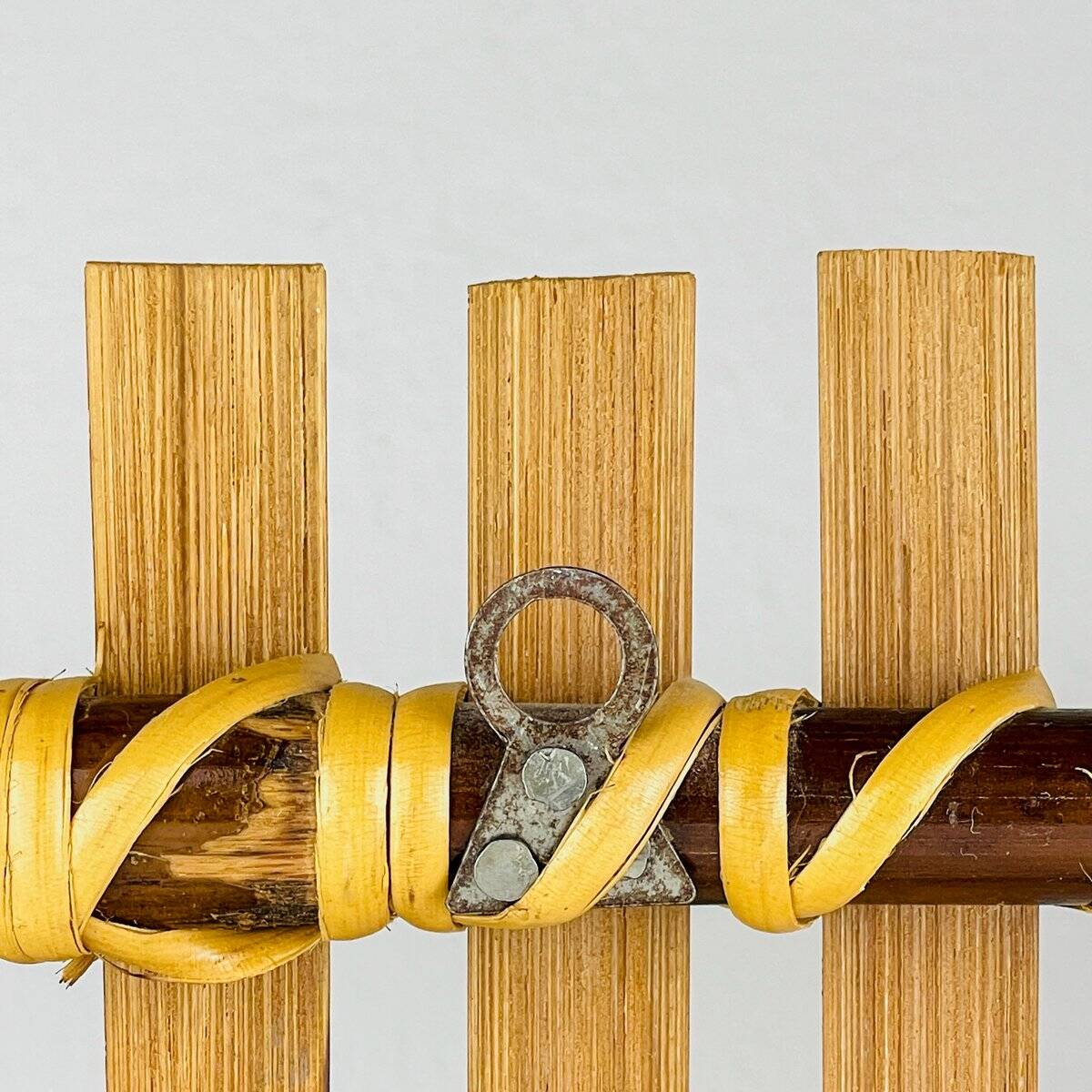Bamboo and rattan coat rack in mid-century style attributed to Olaf Von Bohr, Italy, 1950s.
