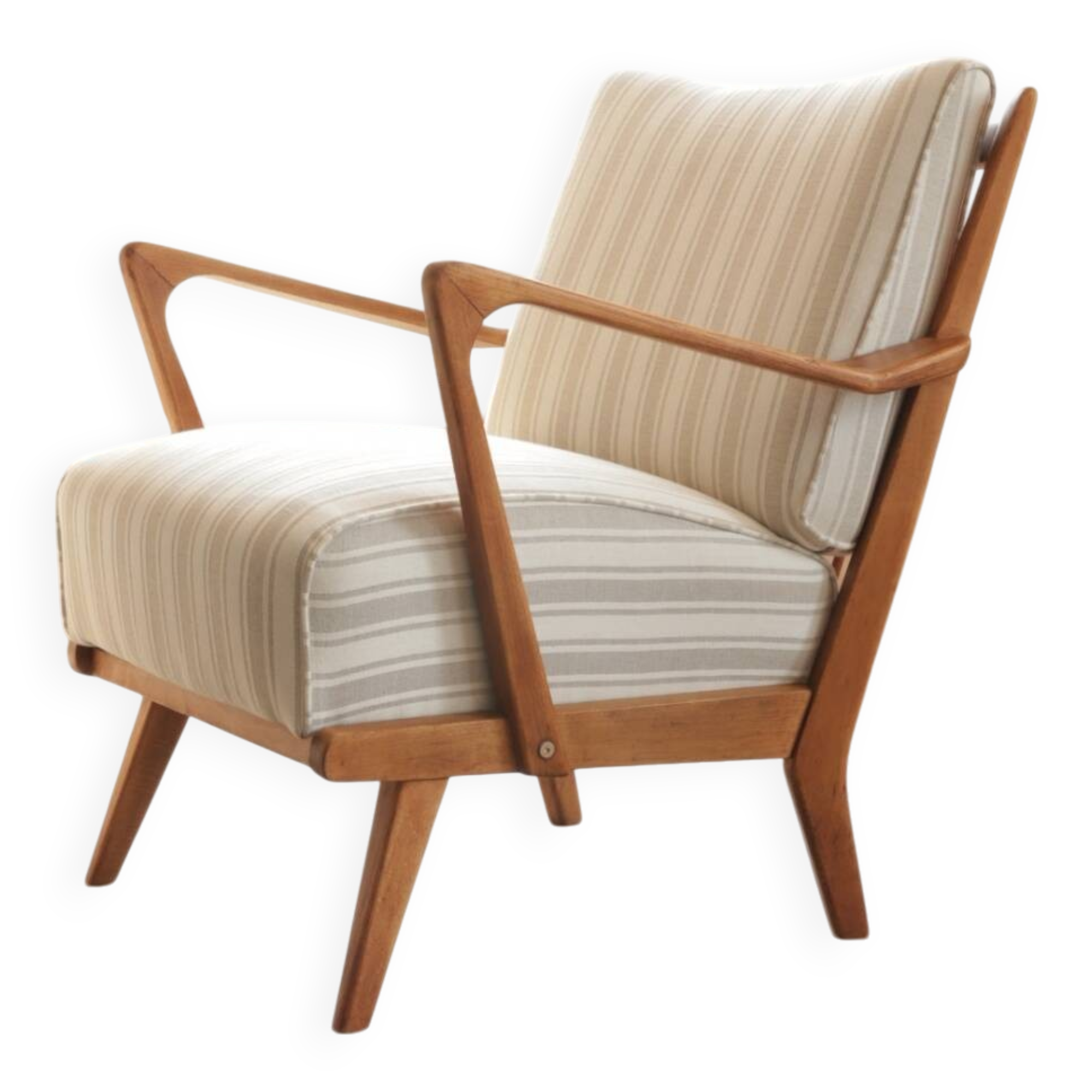 Vintage Knoll Antimott armchair, beige and white striped, 1950s.