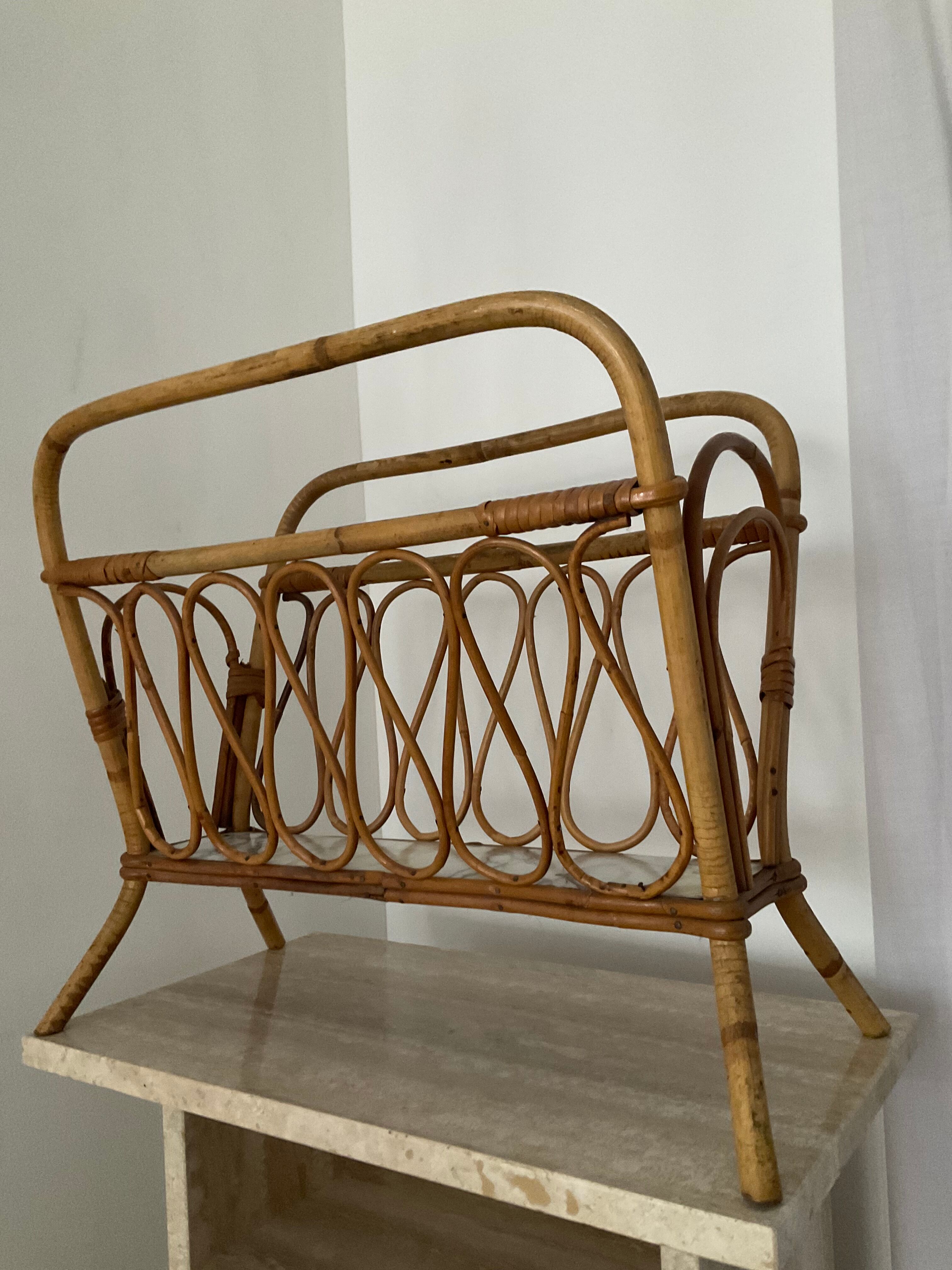 Vintage rattan magazine holder 70s
