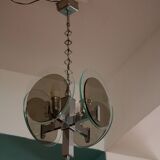 Vintage Art Deco chandelier in chrome metal and glass, Italy, 1970s
