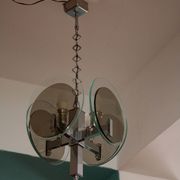 Vintage Art Deco chandelier in chrome metal and glass, Italy, 1970s