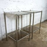 Pair of vintage side tables, chrome and smoked glass 1970