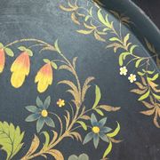 Oval tray, 19th century, hand-painted sheet metal, butterfly & bouquet, Napoleon III