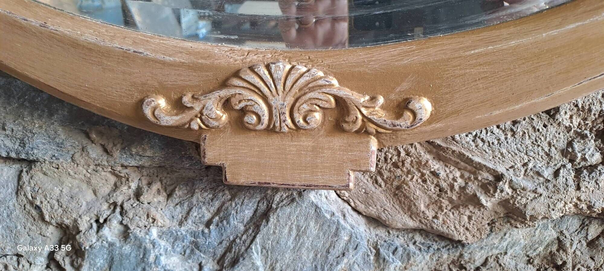 Carved wooden mirror Art Nouveau France 1920 oval shape