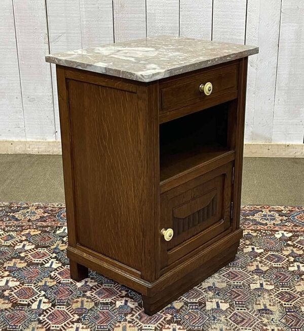 Chevet Art déco en chêne et dessus marbre des années 1930