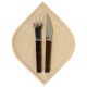 Snack set János Megyik, knife, fork and wooden board, Amboss Austria, 1970s