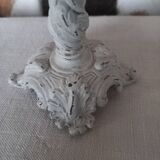 Bougeoir ancien patiné blanc grisé