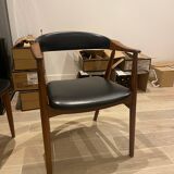 Danish office chair in teak and black vinyl, model 213
