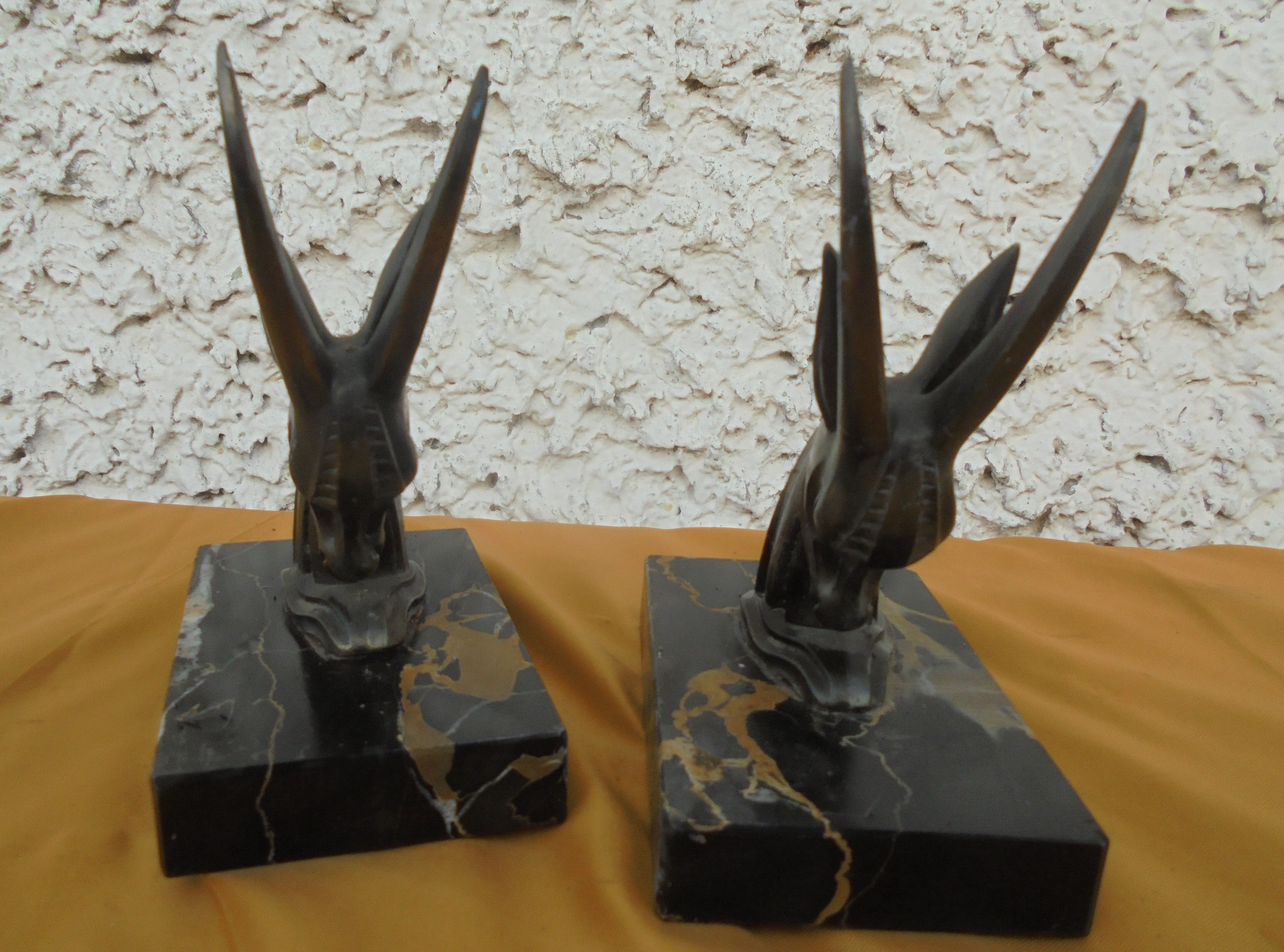 Pair of art deco bookends antelope heads